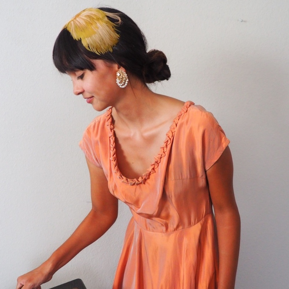 Vintage Feather Headband Flapper Depression Ginger - Picture 2 of 5